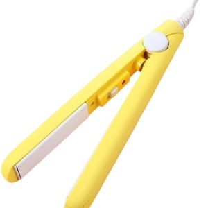 Mini Travel Hair Straightener, 17W Ceramic Flat Iron with Insulated Tip, Portable Cartoon Hair Styling Tool for On-The-Go Styling (Yellow)