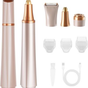 Electric Eyebrow Trimmer, 3 in 1 Facial Hair Remover for Women, Waterproof Rechargeable Hair Shaver for Face Eyebrow Leg Bikini Nose, Painless Facial Razor Epilators with 3 Guide Combs
