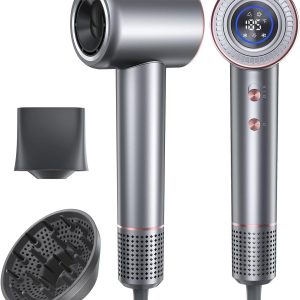 Hair Dryer,110000 RPM High-Speed Brushless Motor Negative Ionic Blow Dryer for Fast Drying,Low Noise Thermo-Control Hair Dryer with Diffuser and Nozzle Grey Gold,Lightweight for Home and Travel