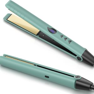 Flat Iron Hair Straightener and Curler 2 in 1 with 20s Fast Heating, 1 Inch Titanium Straightening Curling Iron with LCD Display, 16 Adjustable Temp, Dual Voltage and Autom Shut-Off (Green)