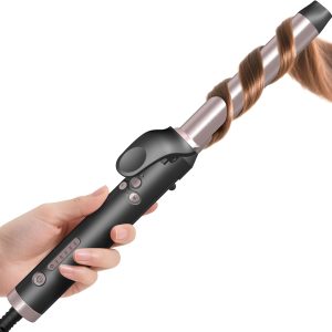Rotating Automatic Curling Iron for Waves-Curling Wand for Long Hair, Extra Long Barrel Ceramic Hair Curler for Women,Dual Voltage, 5 Temps & 30s Heat-up (Rose Gold, 1 inch)