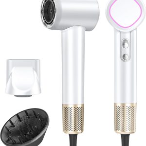 Hair Dryer, 160000 RPM High-Speed Brushless Motor with 500 Million Negative Ions, Professional Ionic Blow Dryer with Magnetic Diffuser & Nozzle,Lightweight for Home Travel Salon(White)