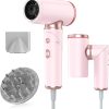 Dual Voltage Travel Hair Dryer with Diffuser for Fast Drying, High Speed Ionic Blow Dryer Foldable for Europe,Portable Dryers with Magnetic Nozzles,1300W, 100-240V, Pink