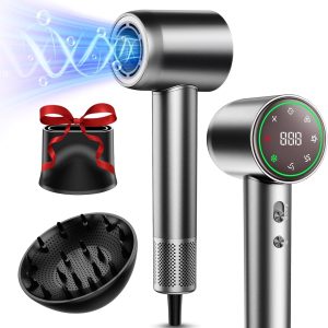 Hair Dryer, 160000 RPM High-Speed Ionic Low Noise Blow Dryer with Brushless Motor for Fast Drying, Thermo-Control Quiet Hair-Dryer with Diffuser and Nozzle for Home Travel Salon
