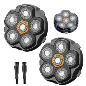 2 Pcs 6 Blade Magnetic Replacement Shaving Head, Washable Shaver Blade Heads Replacement for Head Shaver Razor for Men