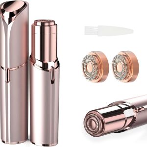 Women Facial Hair Removal Device Battery Operated with 2 Replacement Heads, Ladies Face Shaver for Peach Fuzz Upper Lip, Chin, Facial Hair Remover for Women